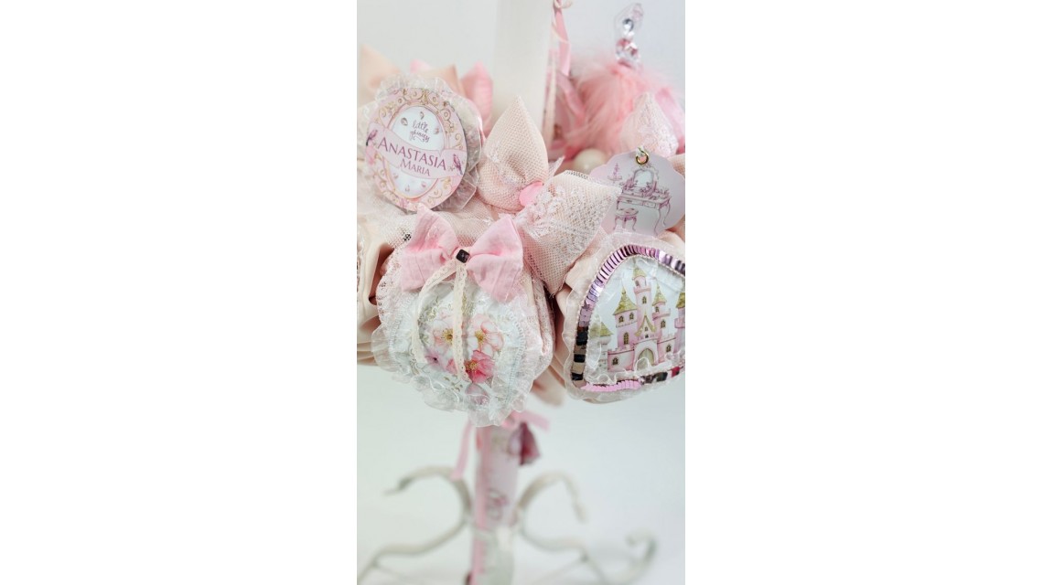 Princess Pink Lumânare de botez unicat din dantelă franțuzească 2